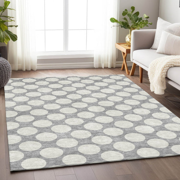 Homeroots 3' Black And Ivory Polka Dot Washable Area Rug For Home, Patio, Porch, And High Traffic Spaces 10' X 14' Polyester 595234