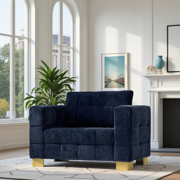 English Elm Fx-p54-1s-rb Plush Polyester Accent Chair with Gold Metal Legs for Modern Interiors W576S00171