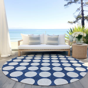 Homeroots 3' Black And Ivory Polka Dot Washable Area Rug For Home, Patio, Porch, And High Traffic Spaces 8' Round Polyester 595255