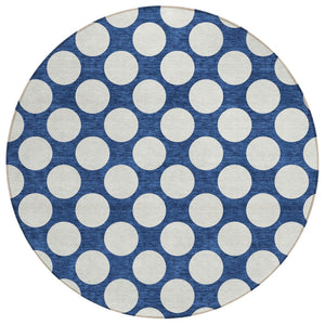 HomeRoots 5' Navy Blue and Ivory Polka Dot Area Rug - Stylish, Durable Indoor/Outdoor Accent for Any Space 8' Round 595255