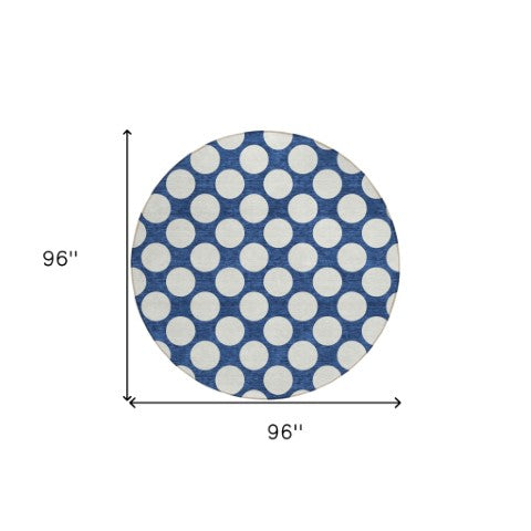 Homeroots 3' Black And Ivory Polka Dot Washable Area Rug For Home, Patio, Porch, And High Traffic Spaces 8' Round Polyester 595255