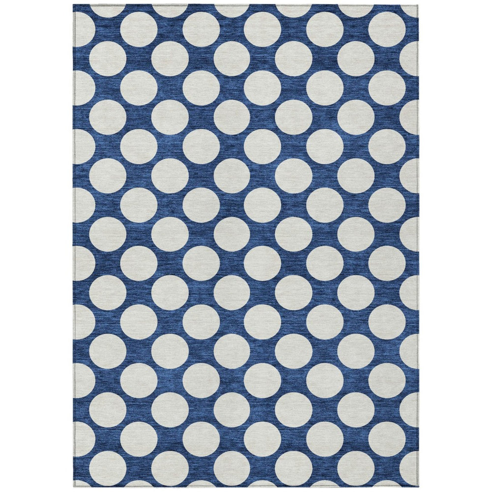 HomeRoots 9' X 12' Navy Blue And Ivory Polka Dot Rug - Durable, Washable Indoor/Outdoor Area Mat for Any Space 595257