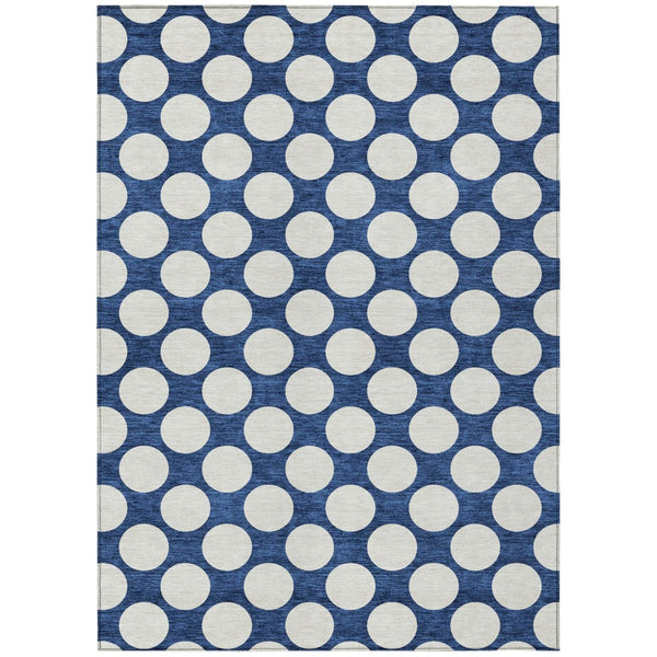 HomeRoots 5' Navy Blue and Ivory Polka Dot Area Rug - Stylish, Durable Indoor/Outdoor Accent for Any Space 10' X 14' 595258