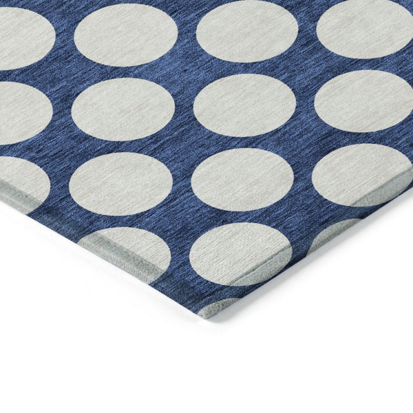 HomeRoots 5' Navy Blue and Ivory Polka Dot Area Rug - Stylish, Durable Indoor/Outdoor Accent for Any Space 10' X 14' 595258
