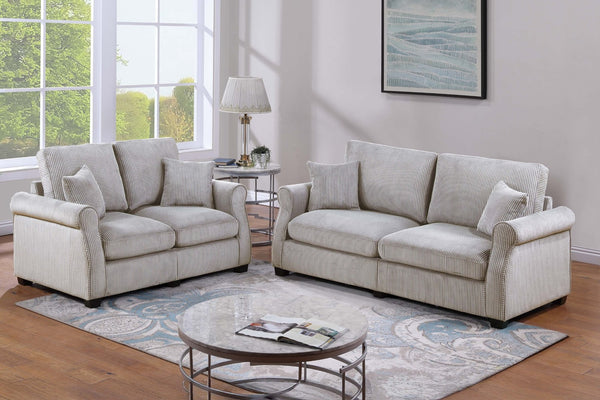 English Elm Contemporary Corduroy Sofa and Loveseat Set with Wooden Legs for Living Room B011S02181