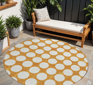 Homeroots 3' Black And Ivory Polka Dot Washable Area Rug For Home, Patio, Porch, And High Traffic Spaces 8' Round Polyester 595261
