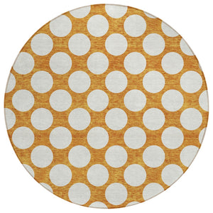 HomeRoots 5' Stylish Orange and Ivory Polka Dot Area Rug – Durable, Washable, Perfect for Indoor and Outdoor Use 8' Round 595261