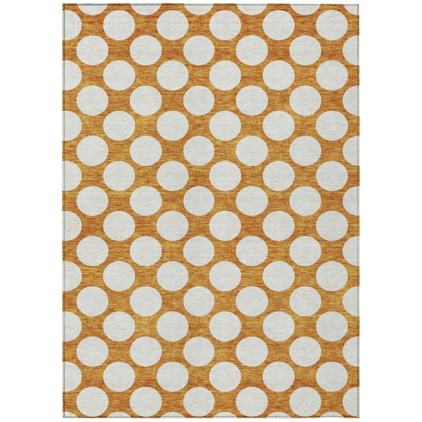 HomeRoots 5' Stylish Orange and Ivory Polka Dot Area Rug – Durable, Washable, Perfect for Indoor and Outdoor Use 8' X 10' 595262