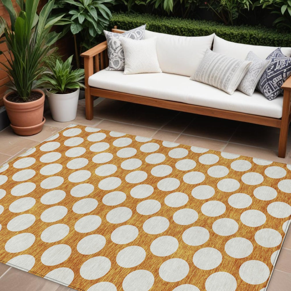 HomeRoots 9' X 12' Vibrant Orange & Ivory Polka Dot Indoor/Outdoor Rug - Durable, Washable, Stylish Décor Solution 595263