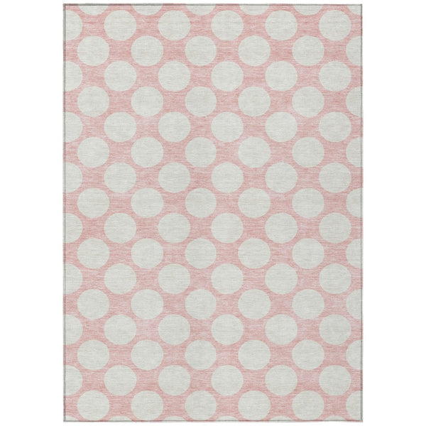 HomeRoots 5' Pink and Gray Polka Dot Washable Area Rug - Stylish, Durable, Indoor/Outdoor Décor for Any Space 5' X 8' 595266