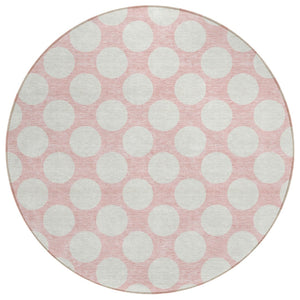 HomeRoots 5' Pink and Gray Polka Dot Washable Area Rug - Stylish, Durable, Indoor/Outdoor Décor for Any Space 8' Round 595267