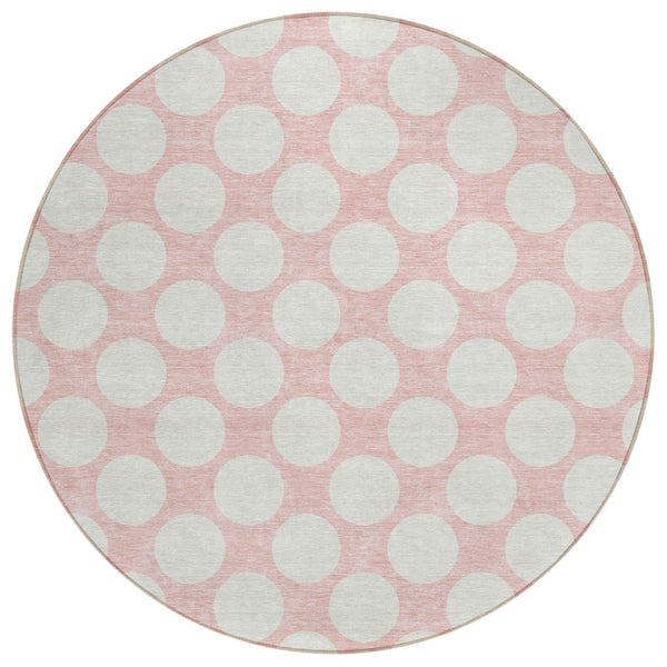 HomeRoots 5' Pink and Gray Polka Dot Washable Area Rug - Stylish, Durable, Indoor/Outdoor Décor for Any Space 8' Round 595267