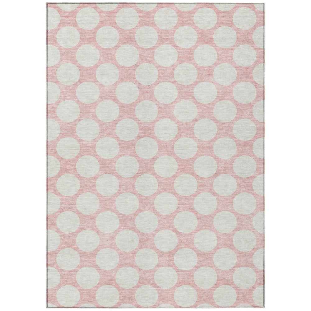 HomeRoots 9' X 12' Pink and Gray Polka Dot Area Rug - Durable, Washable, Indoor/Outdoor Use, Easy-Care Design 595269