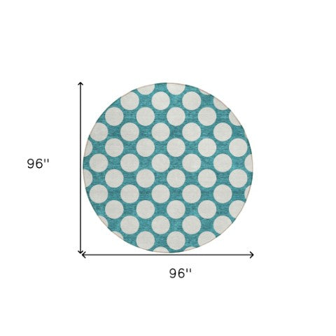 Homeroots 3' Black And Ivory Polka Dot Washable Area Rug For Home, Patio, Porch, And High Traffic Spaces 8' Round Polyester 595273