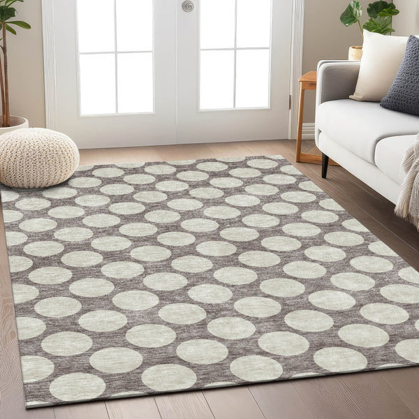 Homeroots 3' Black And Ivory Polka Dot Washable Area Rug For Home, Patio, Porch, And High Traffic Spaces 3' X 5' Polyester 595277