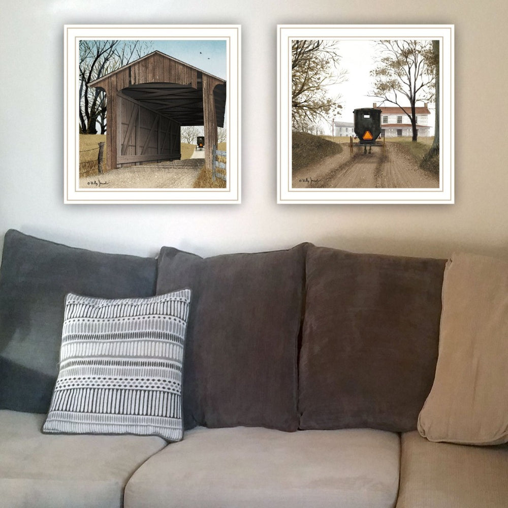 English Elm Trendy Decor 4u Billy Jacobs Pastoral Bridge 2 Piece White Framed Canvas Wall Art B067P256609