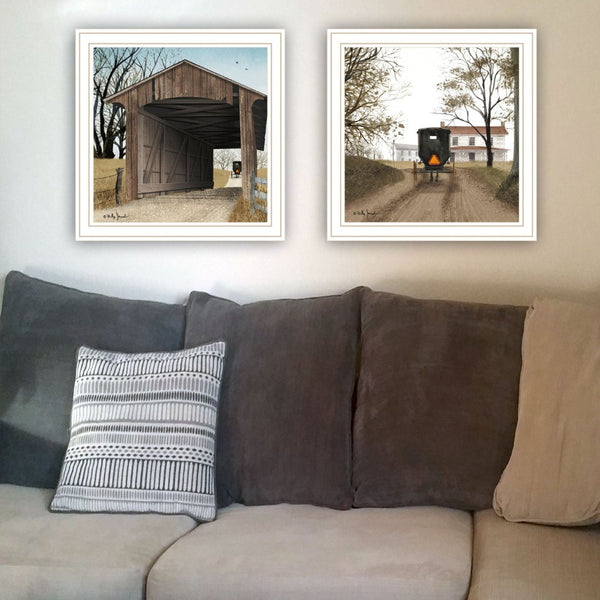 English Elm Trendy Decor 4u Billy Jacobs Pastoral Bridge 2 Piece White Framed Canvas Wall Art B067P256609