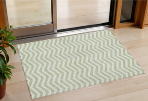 Homeroots 3' Artichoke Green And Ivory Chevron Washable Indoor Outdoor Area Rug For Stylish Spaces 3' X 5' Polyester 595289