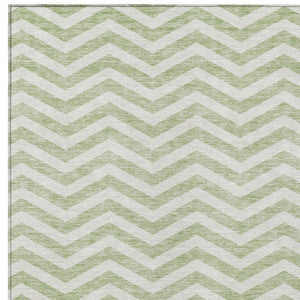 Homeroots 3' Artichoke Green And Ivory Chevron Washable Indoor Outdoor Area Rug For Stylish Spaces 3' X 5' Polyester 595289