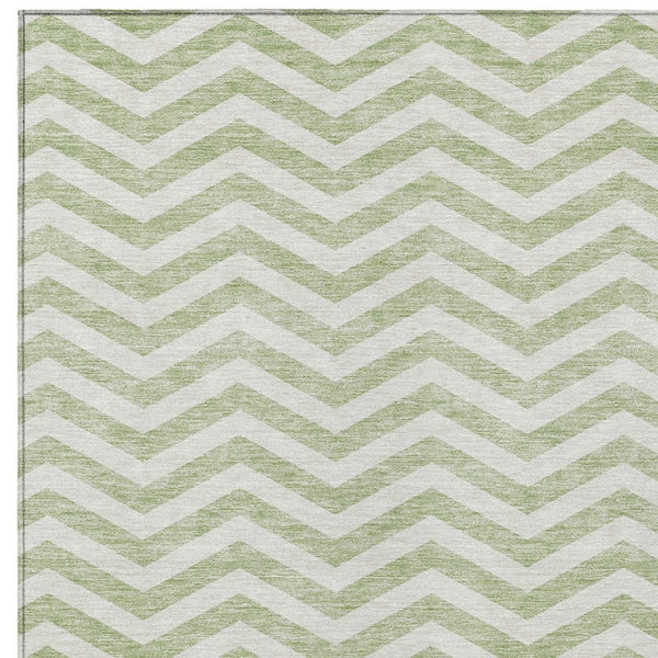 Homeroots 3' Artichoke Green And Ivory Chevron Washable Indoor Outdoor Area Rug For Stylish Spaces 3' X 5' Polyester 595289
