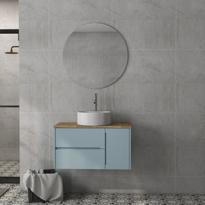 English Elm 36-Inch Modern Minimalist Wall-Mounted Bathroom Vanity With Blue Cabinet & Natural Wood Top Design W3151S00008