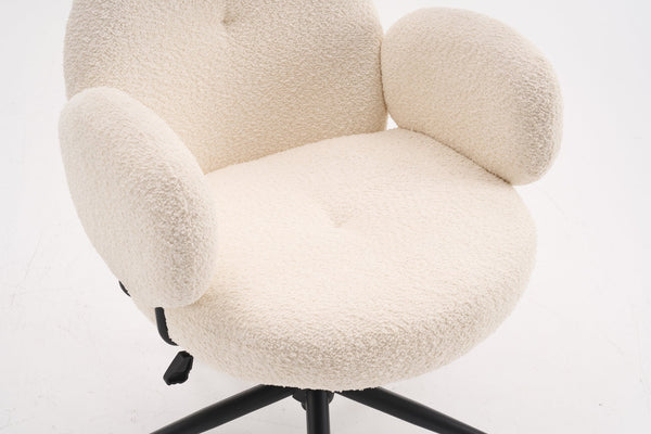 English Elm Boucle Bouclé Fabric Office Chair with Ergonomic Curved Back & Armrests, 360° Swivel, Stable Base Beige T3903P373042