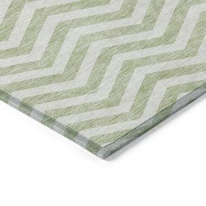Homeroots 3' Artichoke Green And Ivory Chevron Washable Indoor Outdoor Area Rug For Stylish Spaces 5' X 8' Polyester 595290