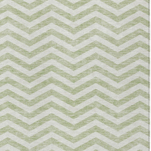 Homeroots 3' Artichoke Green And Ivory Chevron Washable Indoor Outdoor Area Rug For Stylish Spaces 5' X 8' Polyester 595290