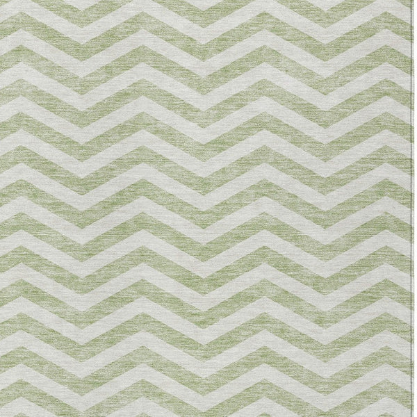 Homeroots 3' Artichoke Green And Ivory Chevron Washable Indoor Outdoor Area Rug For Stylish Spaces 5' X 8' Polyester 595290