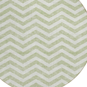 Homeroots 3' Artichoke Green And Ivory Chevron Washable Indoor Outdoor Area Rug For Stylish Spaces 8' Round Polyester 595291