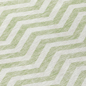 Homeroots 3' Artichoke Green And Ivory Chevron Washable Indoor Outdoor Area Rug For Stylish Spaces 8' Round Polyester 595291