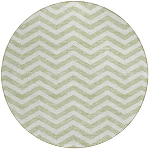 Homeroots 3' Artichoke Green And Ivory Chevron Washable Indoor Outdoor Area Rug For Stylish Spaces 8' Round Polyester 595291