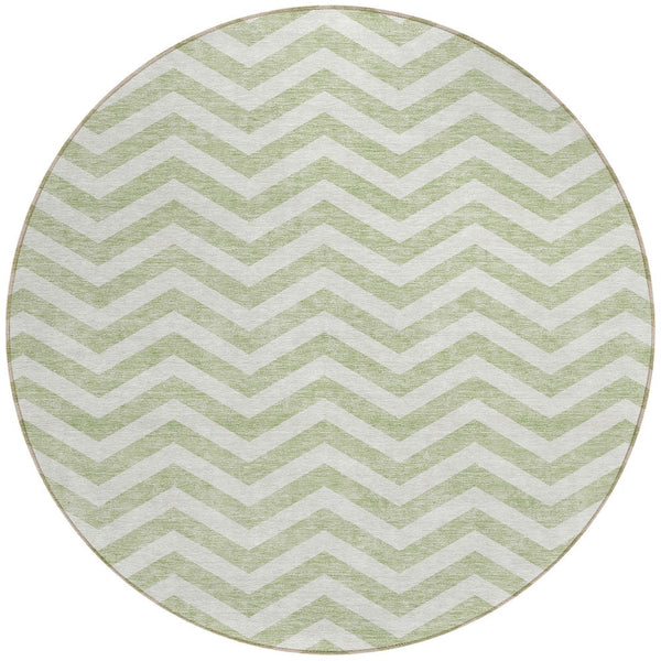 Homeroots 3' Artichoke Green And Ivory Chevron Washable Indoor Outdoor Area Rug For Stylish Spaces 8' Round Polyester 595291