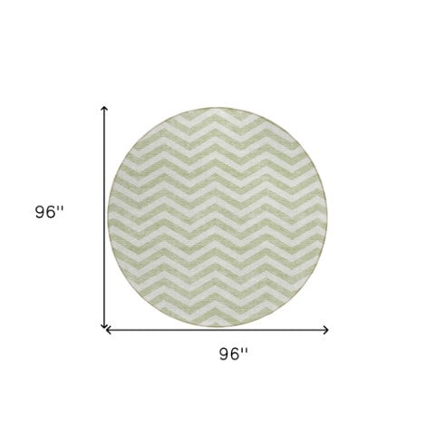 Homeroots 3' Artichoke Green And Ivory Chevron Washable Indoor Outdoor Area Rug For Stylish Spaces 8' Round Polyester 595291