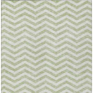 Homeroots 3' Artichoke Green And Ivory Chevron Washable Indoor Outdoor Area Rug For Stylish Spaces 8' X 10' Polyester 595292