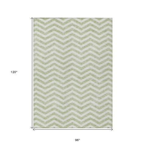 Homeroots 3' Artichoke Green And Ivory Chevron Washable Indoor Outdoor Area Rug For Stylish Spaces 8' X 10' Polyester 595292