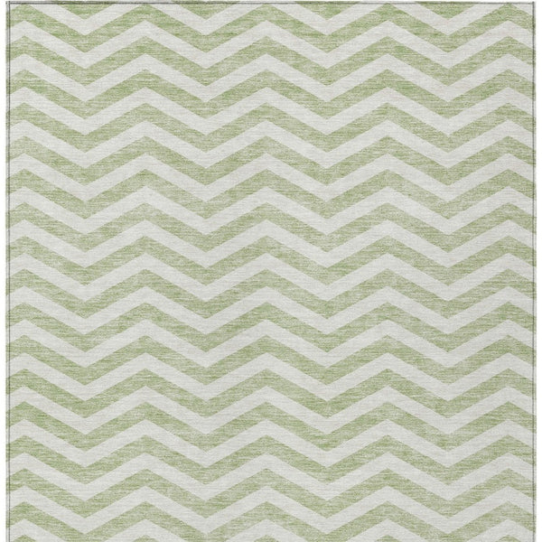 Homeroots 3' Artichoke Green And Ivory Chevron Washable Indoor Outdoor Area Rug For Stylish Spaces 9' X 12' Polyester 595293