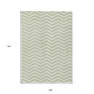 Homeroots 3' Artichoke Green And Ivory Chevron Washable Indoor Outdoor Area Rug For Stylish Spaces 9' X 12' Polyester 595293