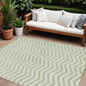 Homeroots 3' Artichoke Green And Ivory Chevron Washable Indoor Outdoor Area Rug For Stylish Spaces 9' X 12' Polyester 595293