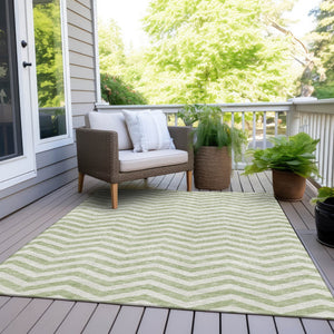 Homeroots 3' Artichoke Green And Ivory Chevron Washable Indoor Outdoor Area Rug For Stylish Spaces 9' X 12' Polyester 595293