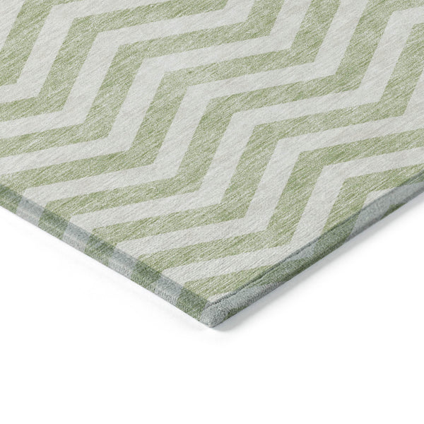 Homeroots 3' Artichoke Green And Ivory Chevron Washable Indoor Outdoor Area Rug For Stylish Spaces 9' X 12' Polyester 595293