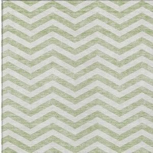 Homeroots 3' Artichoke Green And Ivory Chevron Washable Indoor Outdoor Area Rug For Stylish Spaces 9' X 12' Polyester 595293