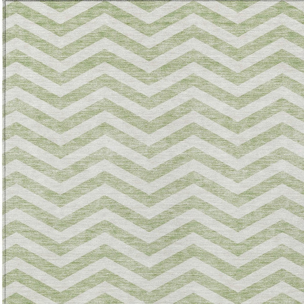 Homeroots 3' Artichoke Green And Ivory Chevron Washable Indoor Outdoor Area Rug For Stylish Spaces 9' X 12' Polyester 595293
