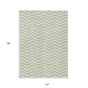 Homeroots 3' Artichoke Green And Ivory Chevron Washable Indoor Outdoor Area Rug For Stylish Spaces 10' X 14' Polyester 595294