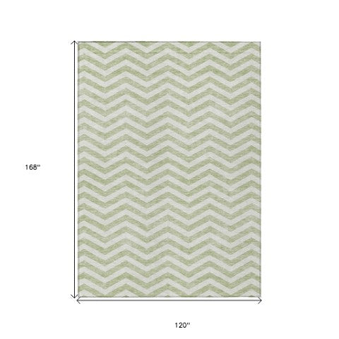 Homeroots 3' Artichoke Green And Ivory Chevron Washable Indoor Outdoor Area Rug For Stylish Spaces 10' X 14' Polyester 595294