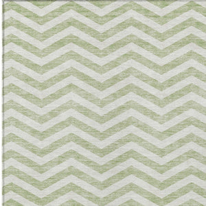 Homeroots 3' Artichoke Green And Ivory Chevron Washable Indoor Outdoor Area Rug For Stylish Spaces 10' X 14' Polyester 595294