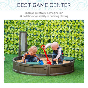 English Elm Outsunny Round Kids Sandbox with Cover Four Seats Hdpe Backyard Play Area W2225P200385
