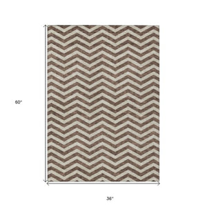 Homeroots 3' Artichoke Green And Ivory Chevron Washable Indoor Outdoor Area Rug For Stylish Spaces 3' X 5' Polyester 595301