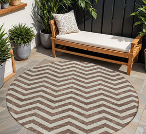 Homeroots 3' Artichoke Green And Ivory Chevron Washable Indoor Outdoor Area Rug For Stylish Spaces 8' Round Polyester 595303