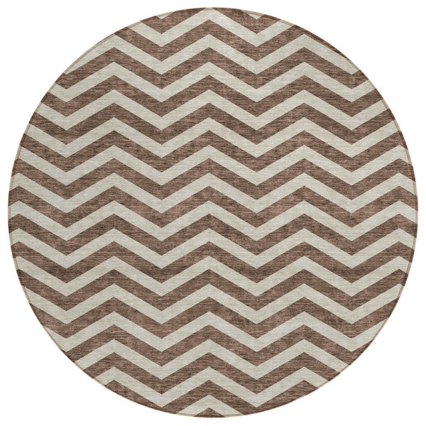 HomeRoots 5' Brown and Beige Chevron Washable Area Rug - Stylish, Durable, and Perfect for Indoor or Outdoor Use 8' Round 595303